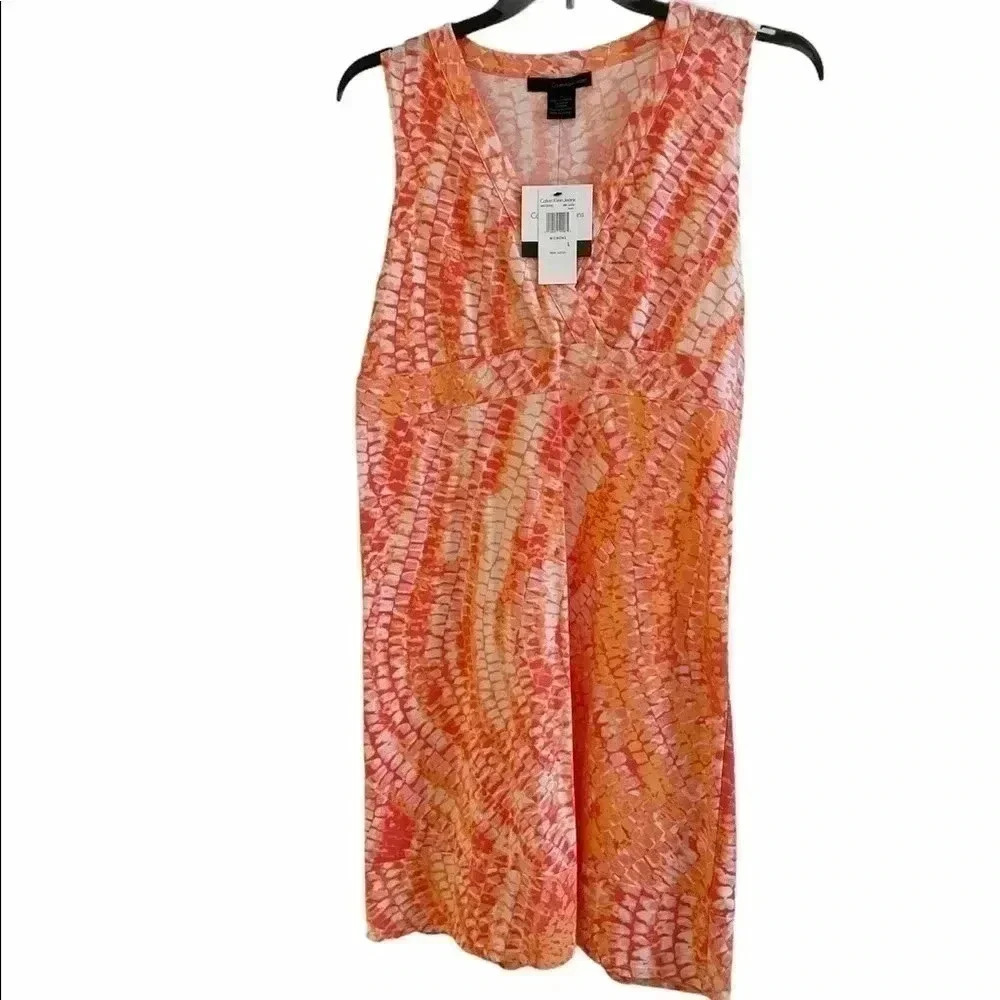 Calvin Klein orange print sleeveless dress Sz L